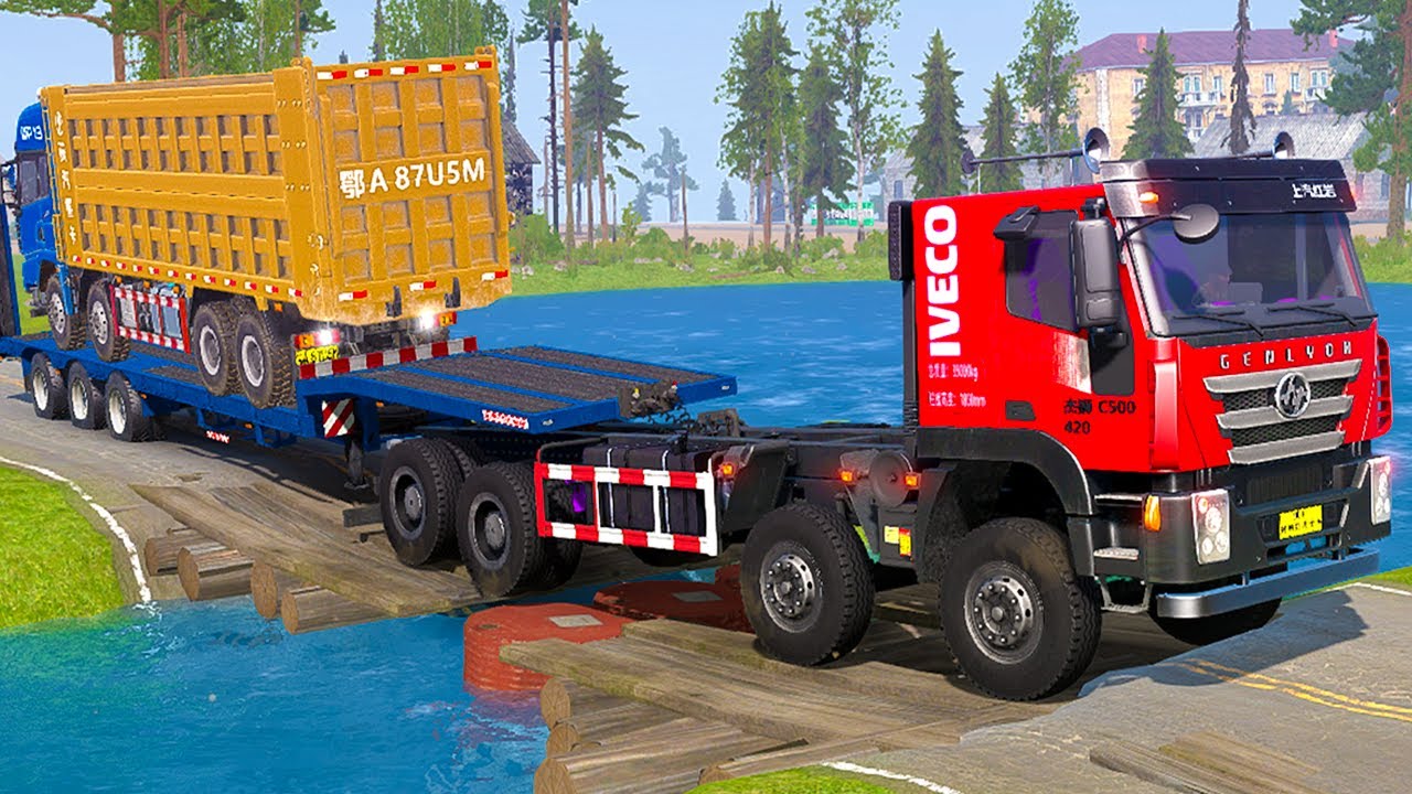 Spintires Mudrunner - Mod Truck Vs Extreme Broken Road With Speed Bumps | Driver Skills Gameplay #25