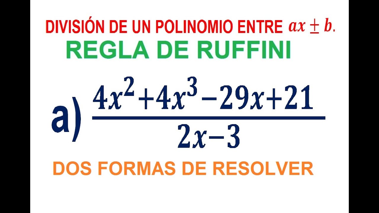 a) División de Polinomios: Regla de Ruffini de la forma ax ± b.