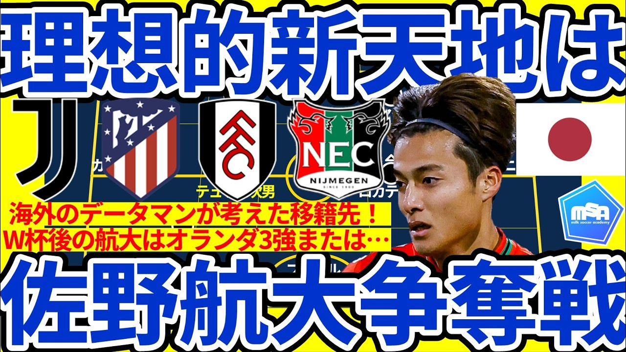 【MF佐野航大の理想的な新天地】海外メディアが提唱したNECナイメーヘンから移籍する場合の候補3選&冬移籍市場で候補に上がったクラブたちとの比較
