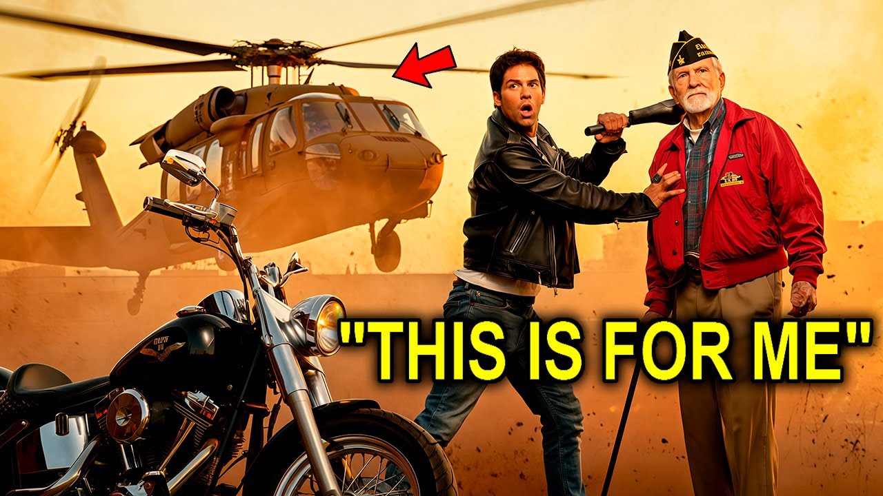Biker Pushed An 84-Year-Old Veteran… 30 Minutes Later, A Black Hawk Helicopter Hovered Over The Bar