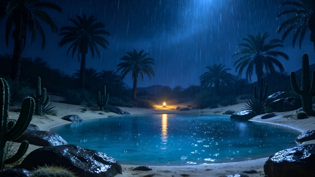 Heavy Rain Night Ambience in the Desert | LIVE