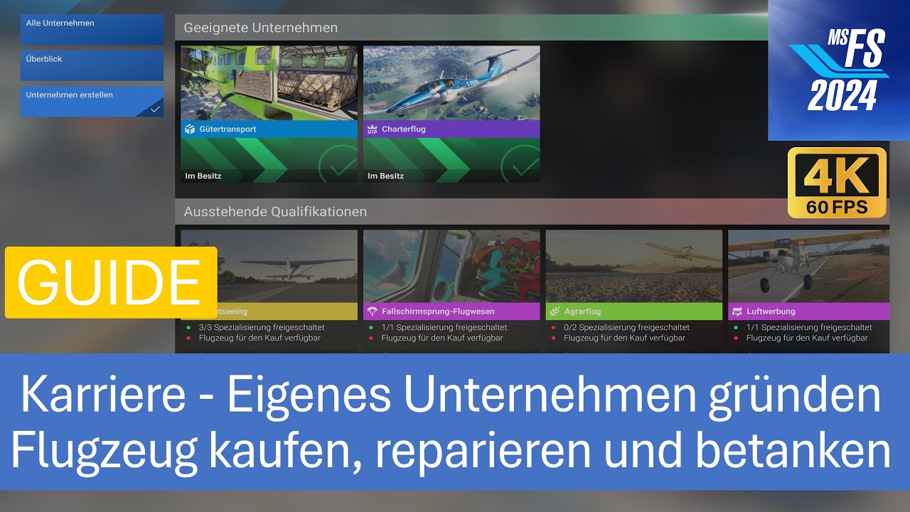 Guide: Unternehmen gründen & Flugzeug kaufen, reparieren & betanken| MSFS 2024