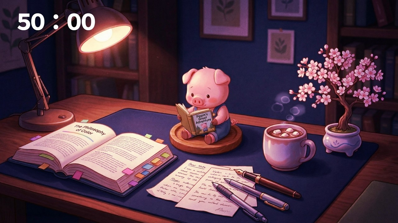 Cozy Desk Study 🌙 Pomodoro 50/10 | Warm Muffled Piano & Deep Focus with Pippin