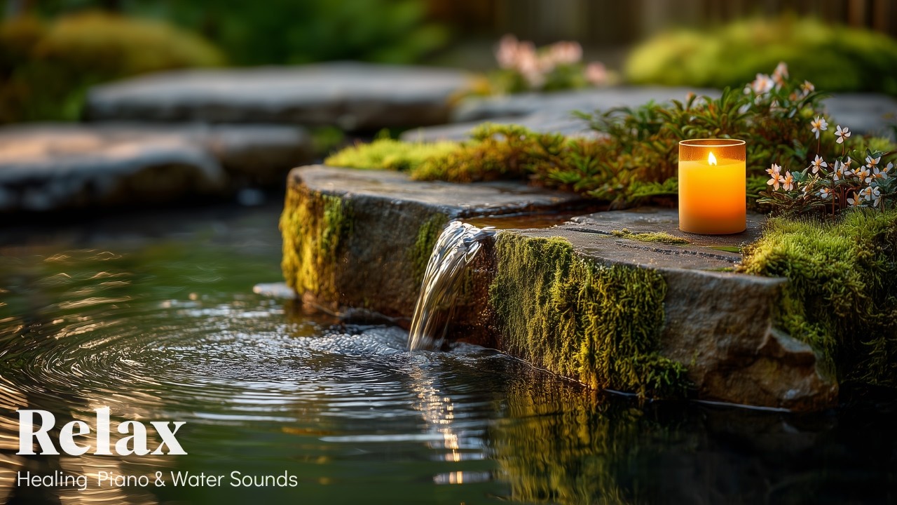 Relaxing Piano Music & Peaceful Water Sounds 🌿 Japanese Garden Calm for Anxiety & Meditation