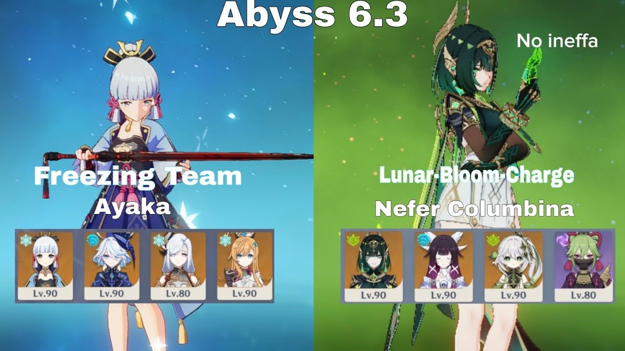 Spiral abyss 6.3| Freezing Ayaka C0 & Lunar-Bloom-Charge Nefer C0 Columbina C0| Genshin Impact