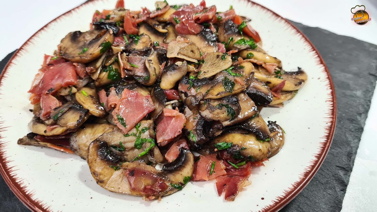 CHAMPIÑONES AL AJILLO con JAMON Serrano - Delicioso y FACILISIMO