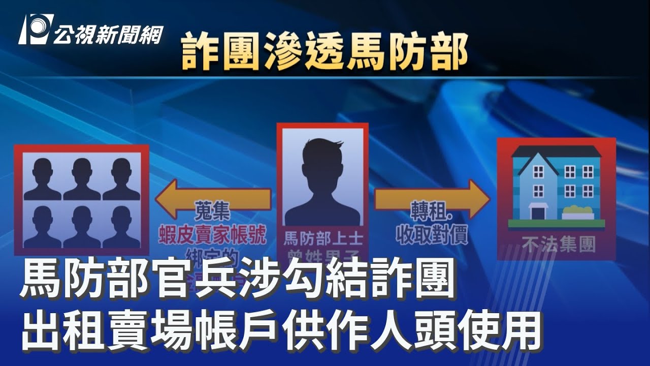 馬防部官兵涉勾結詐團 出租賣場帳戶供作人頭使用｜20251208 公視晚間新聞