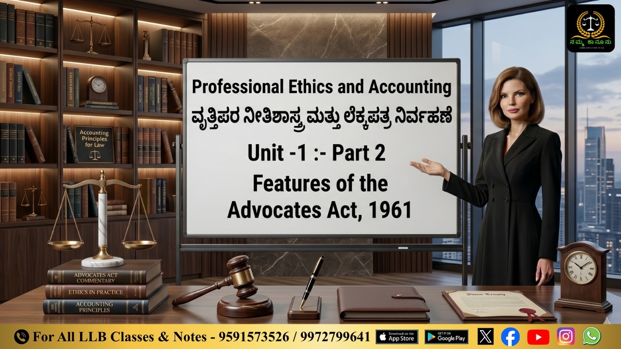 KSLU | Professional&nbsp;&nbsp;Ethics | Unit -1 :- Part 2 |  features of the Advocates Act, 1961 |