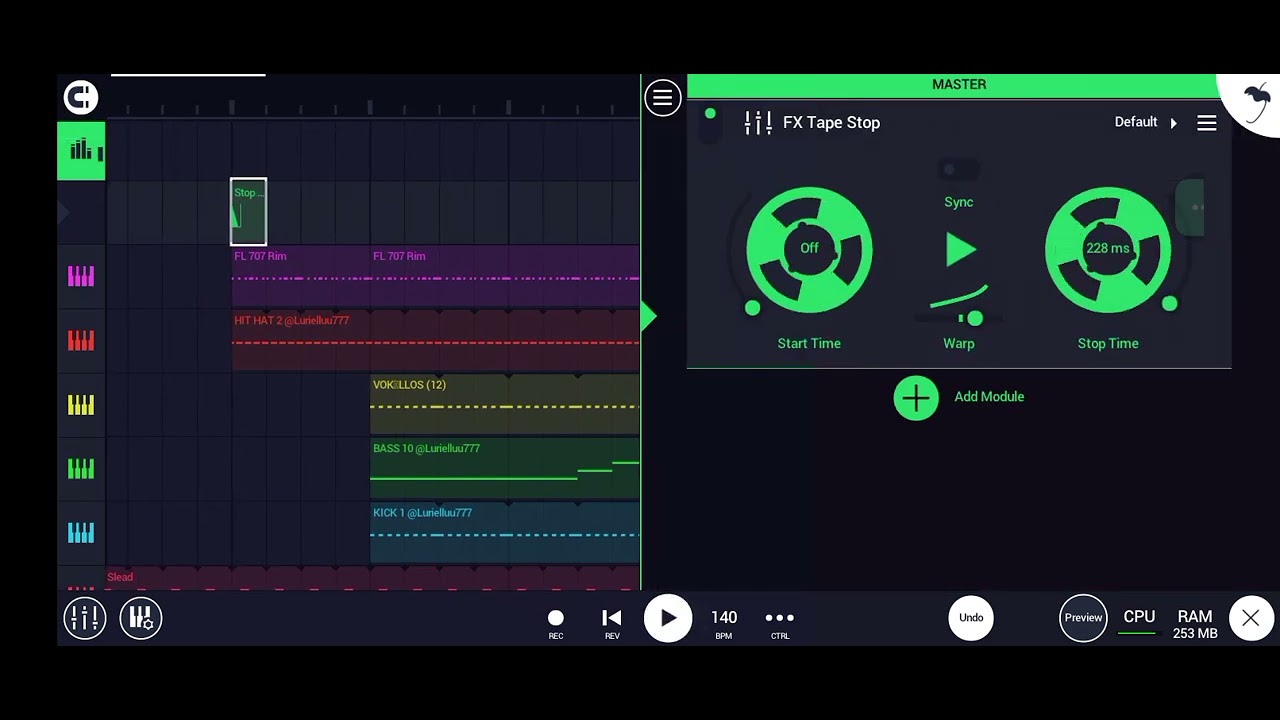Tut how to put tape stop filter in fl studio mobile (very easy!)