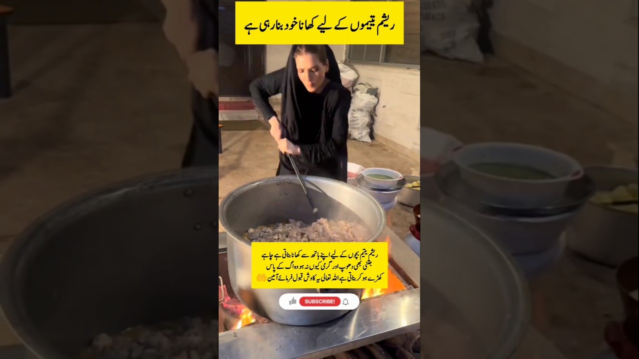 Resham is personally cooking food for orphans in a large pot.#Trending #Viral #Resham #KindnessWins