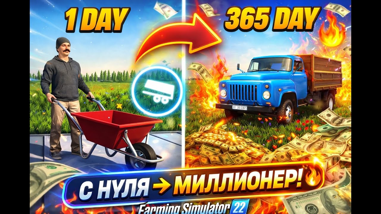 1 ДЕНЬ → 365 ДЕНЬ | С нуля до миллионера на плоской карте FS22😱😱😱