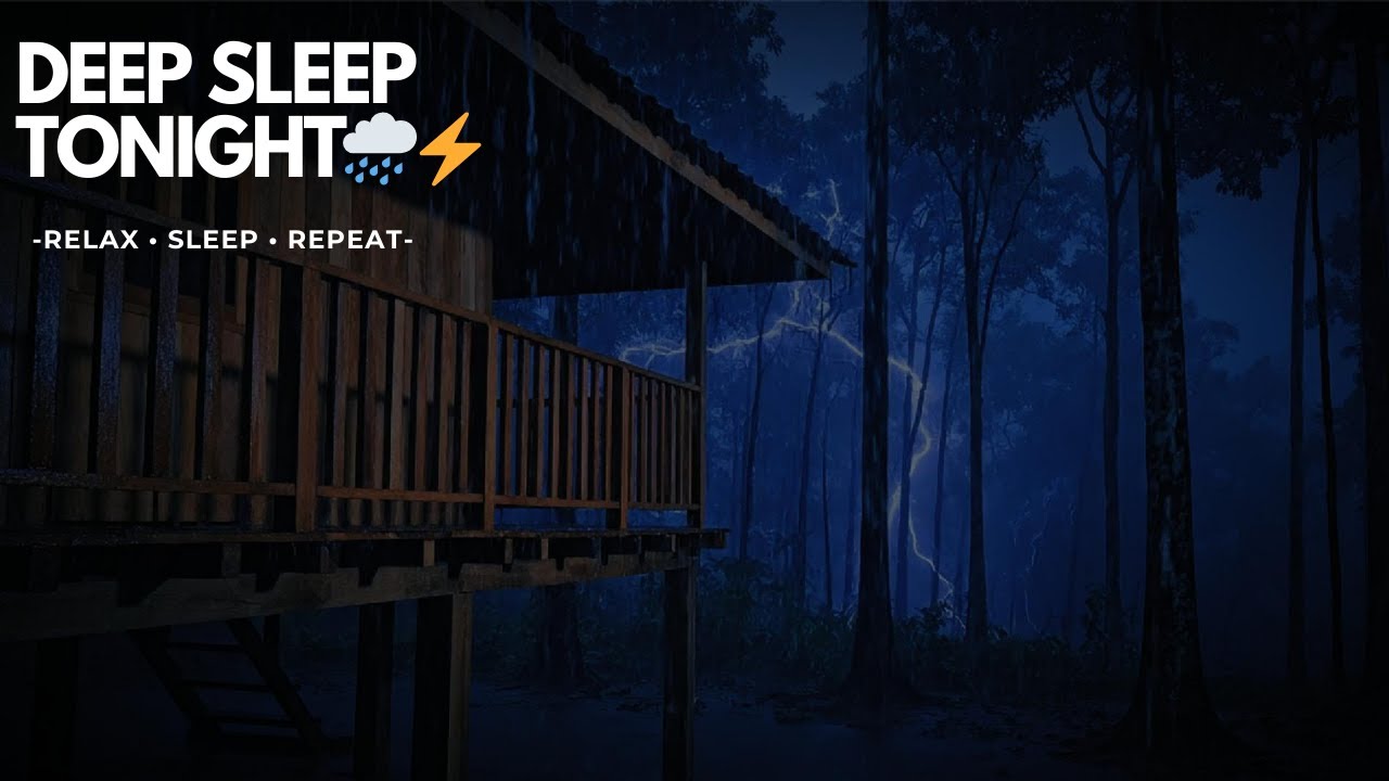Fall Asleep Instantly Heavy Rain & Thunder on a Dark Forest Porch 🌧️