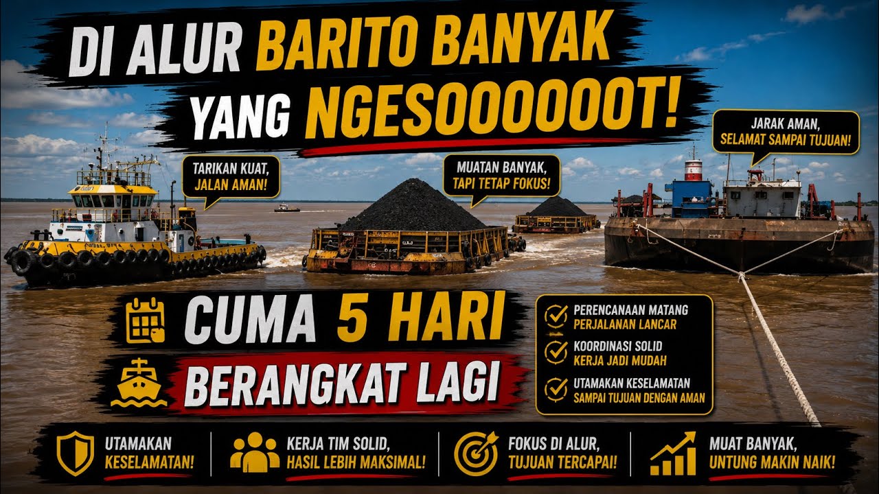 Cuma 5 Hari di Banjarmasin, Balik Lagi ke Lokasi Muat di Alur Barito – Banyak Tongkang Ngesot‼️