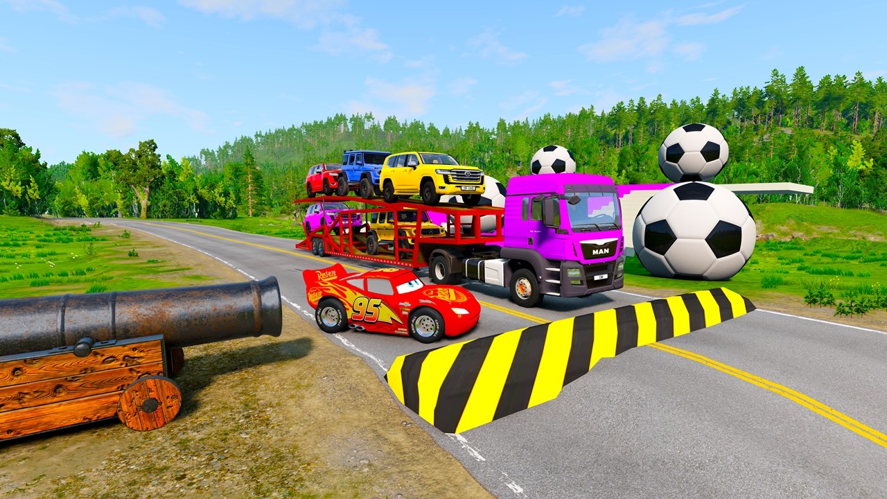 Flatbed Truck McQueen | Transportation with Truck - Pothole vs Car #33 | BeamNG.Drive Gameplay