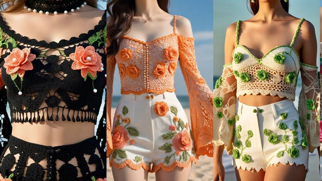 Crochet knitted ladies skirts and shorts for beach with floral Embroidery and beads work||  #crochet