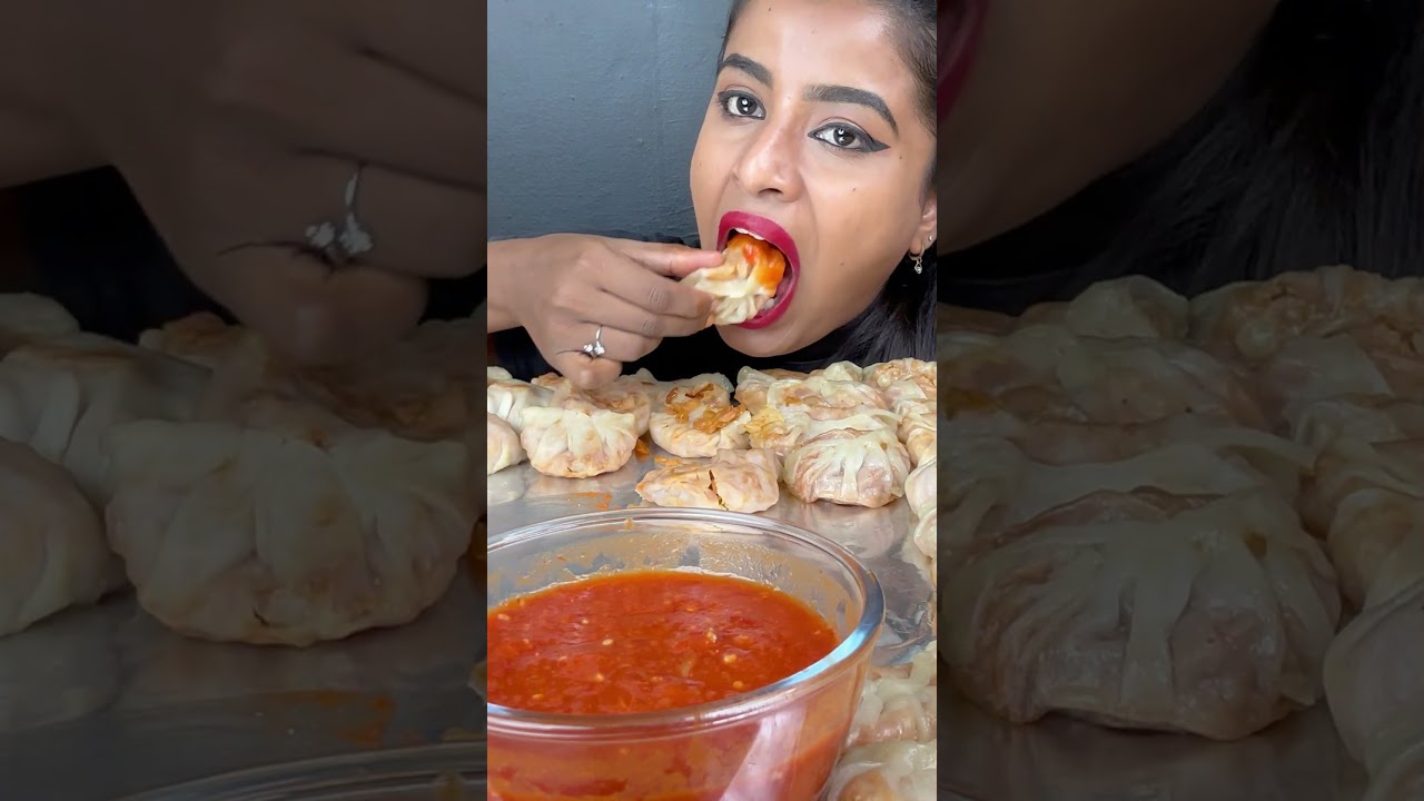 Eating 100 Spicy Momos Dumplings Eating challenge | Indian Street Food ASMR Eating Mukbang Video