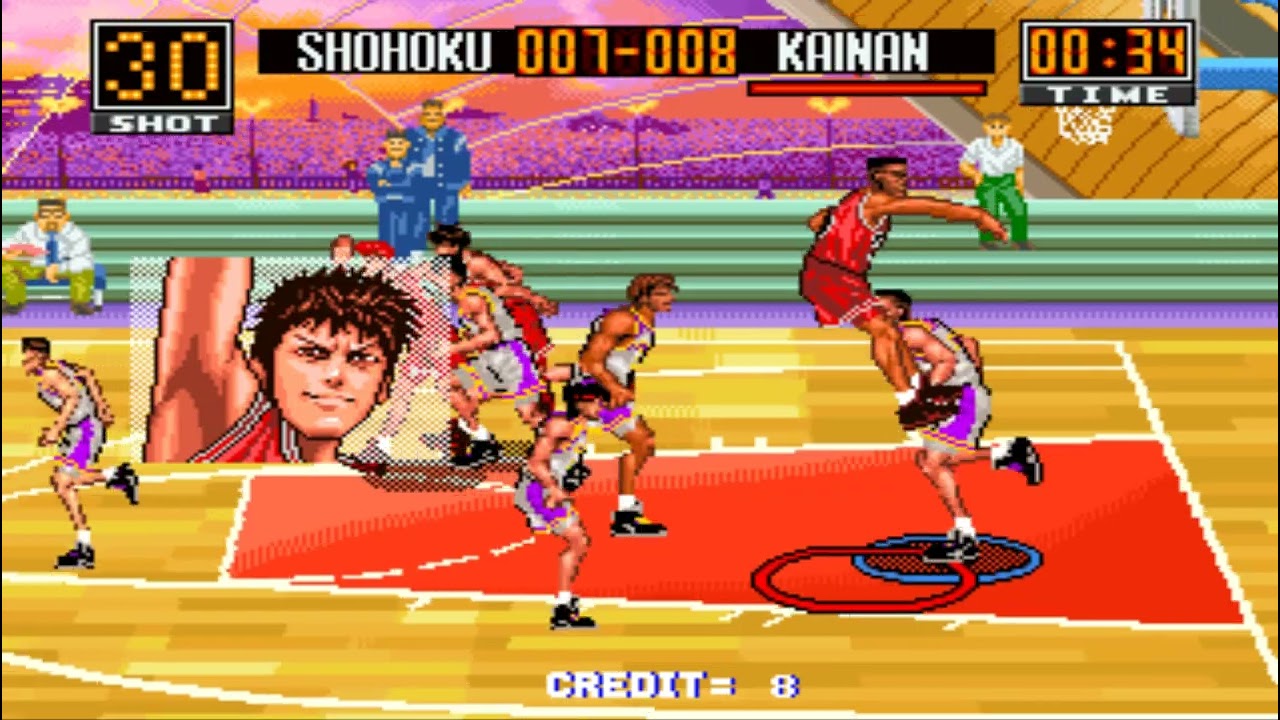 灌籃高手街機版 Slam Dunk Arcade Edition，不靠三分彈，直接扯爆籃框!!這回還能輕易破關嗎????，Alley-oop、灌籃、拉竿、三分絕殺、火鍋、抄截、延長賽 OT，竭盡所能~