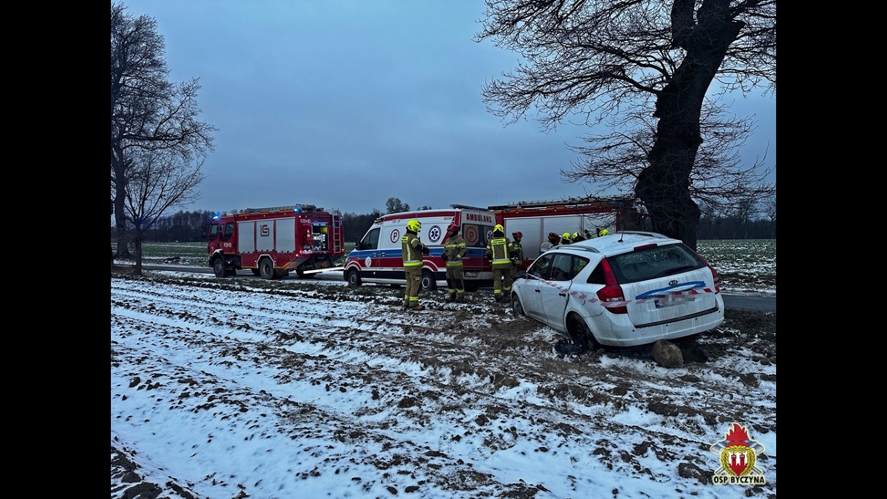 OSP Byczyna - alarmowanie i wyjazd do wypadku na trasie Kochłowice - Gród Rycerski