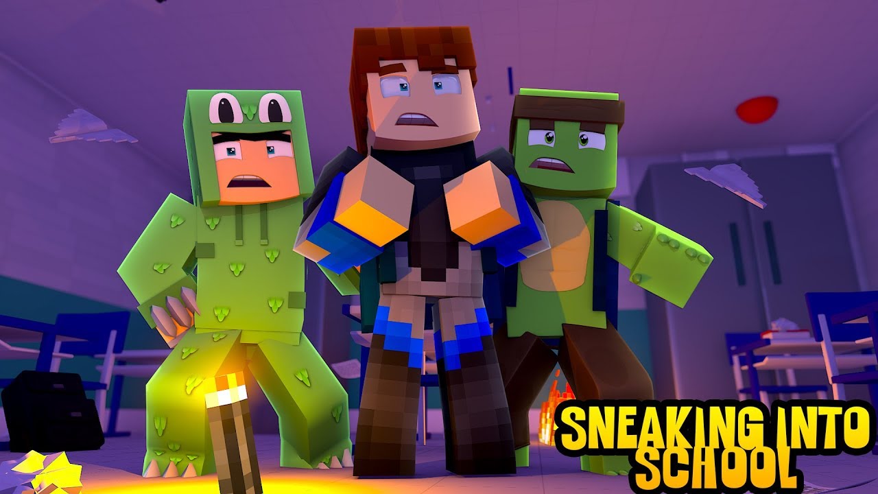 SNEAKING INTO MINECRAFT SCHOOL CHALLENGE   Minecraft w/ Little Lizard & Tiny Turtle