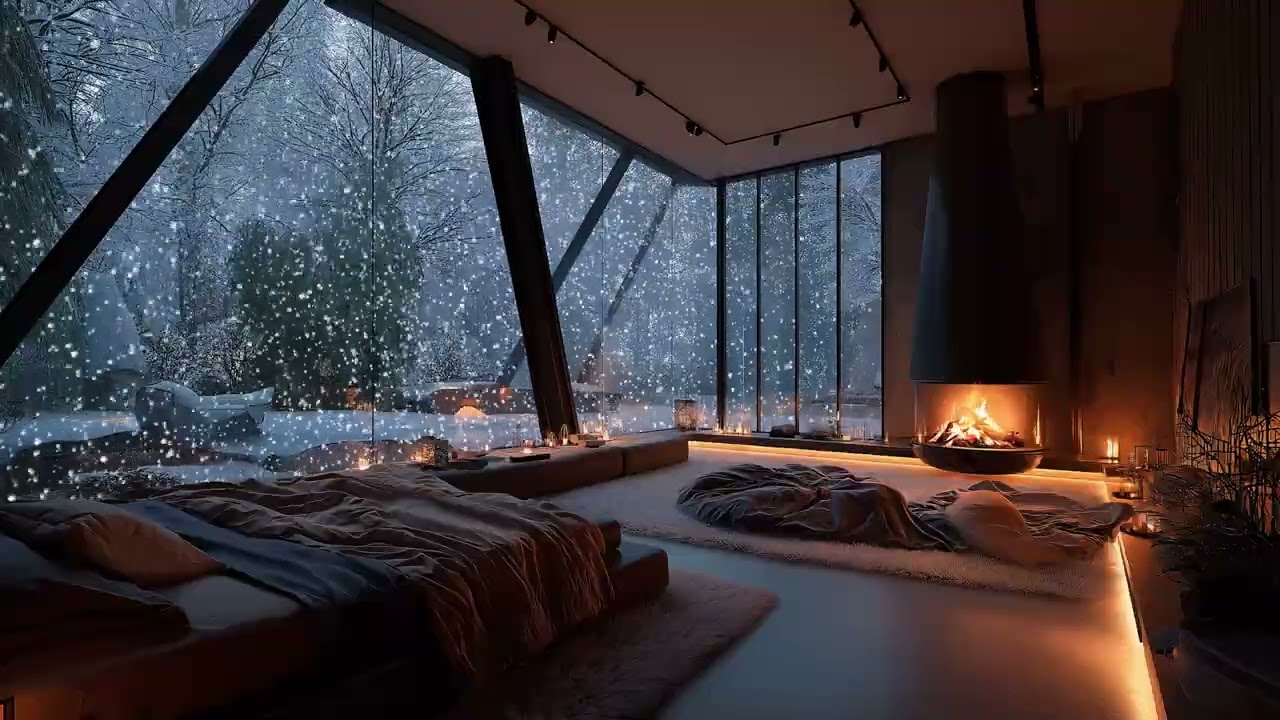 Peaceful Snowy Night ❄️ Warm Fireplace Ambience for Deep Sleep 😴