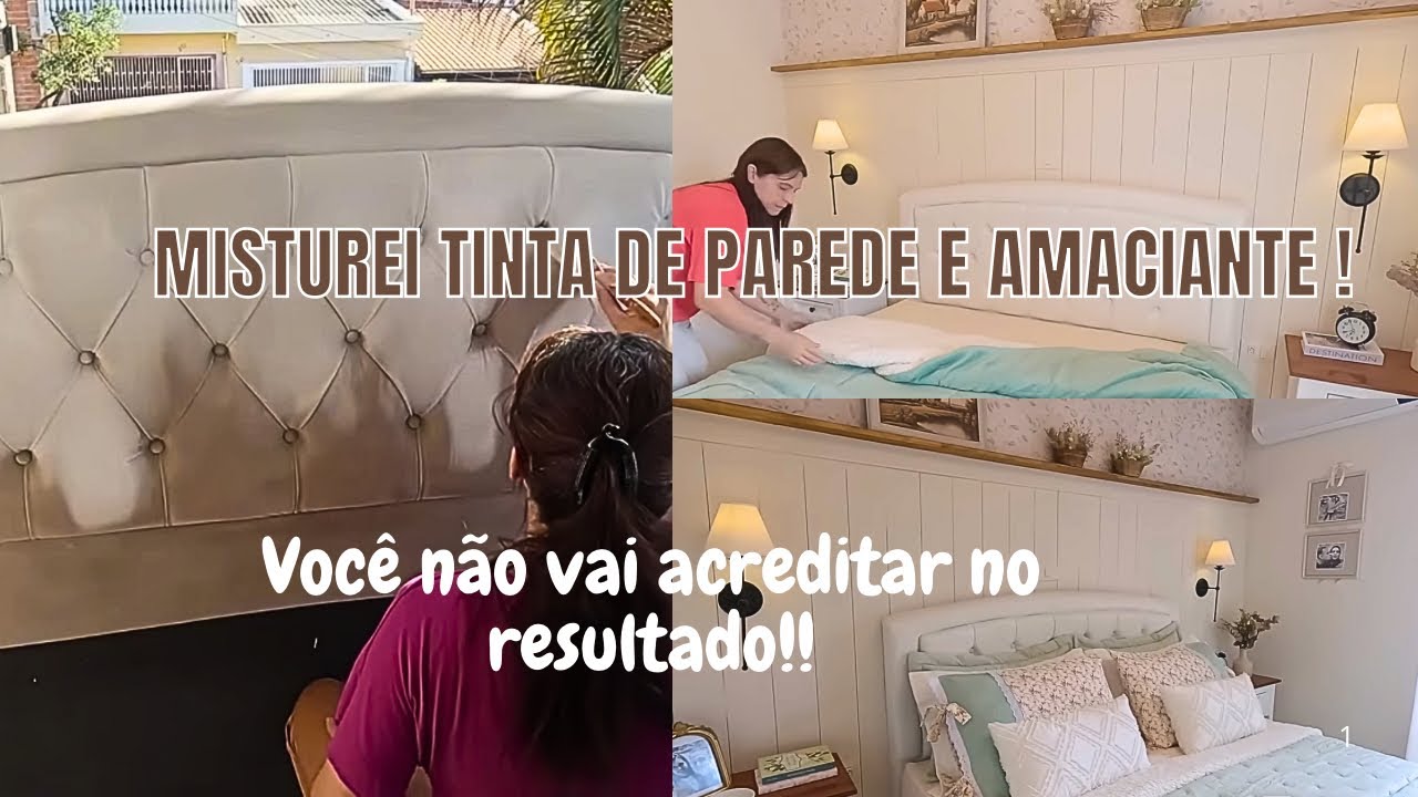 IDEIAS PARA QUARTO DECORAÇÃO RÁPIDA E FÁCIL COMO PINTEI   CABECEIRA DA CAMA COM TINTA DE PAREDE!