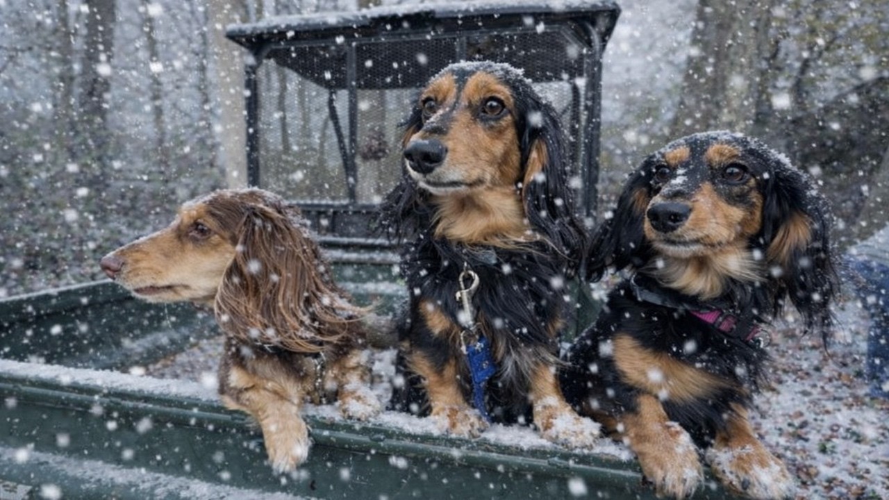 When the Snow Comes Fast | Fireplace, Bird Feeder & Doxies