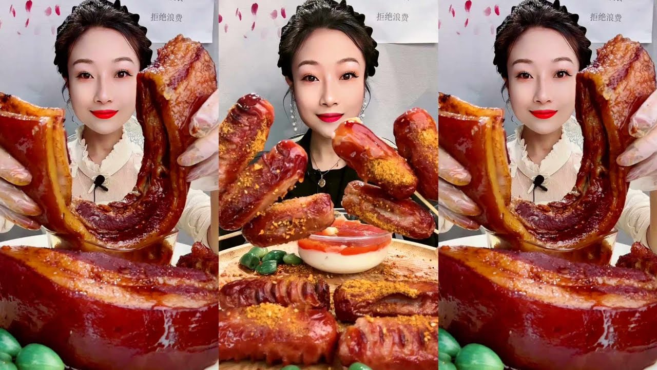 ASMR CHINESE FOOD MUKBANG | BRAISED PORK BELLY | SPICY PORK LEG | PORK SAUSAGE | EATING PORK ASMR