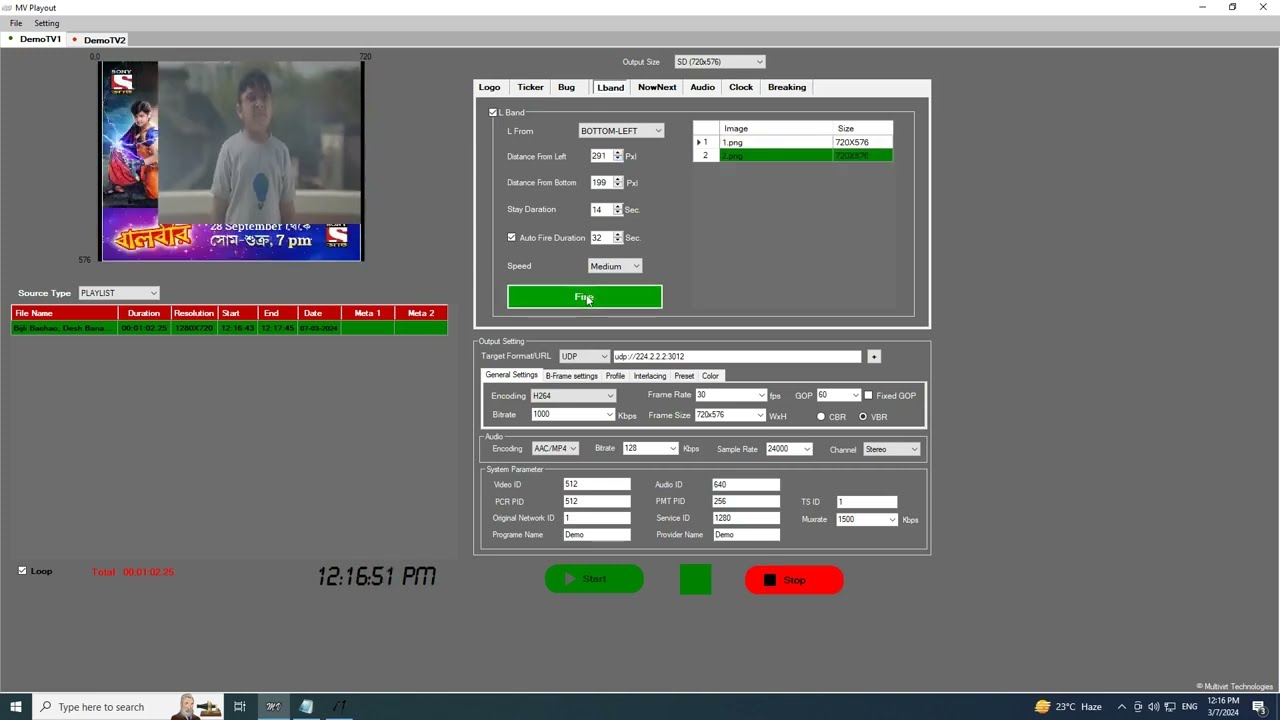 MV Playout Software: How to fire the L-Band