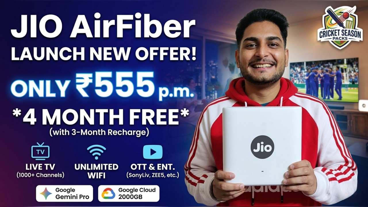 Jio AirFiber | New Offer ₹ Only 555 | 4 Month Free | 1000 Tv Channels Free