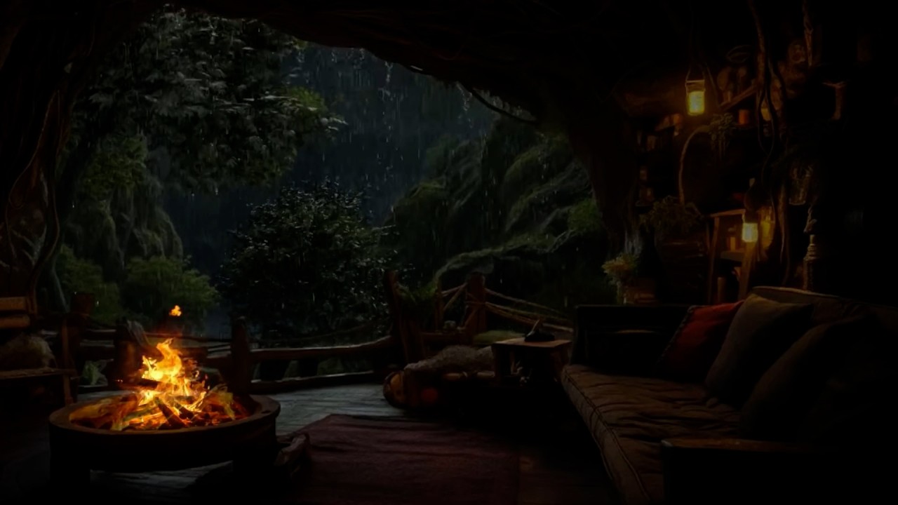 NO ADS! ⛈️ Cozy Cave Sleep Sanctuary | Soft Rain & Warm Fireplace Sounds for Instant Rest ✨