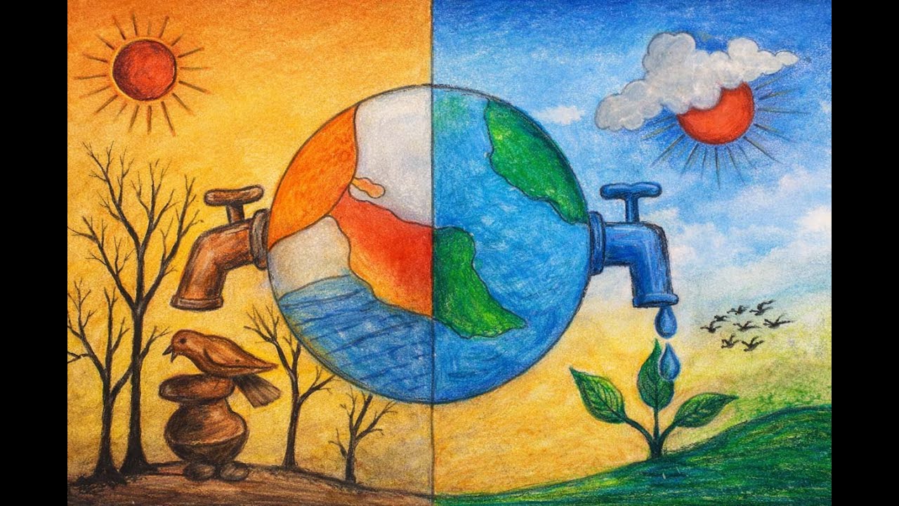 Water conservation | World Water Day | easy oil pastel drawing | Save water |save water on the earth