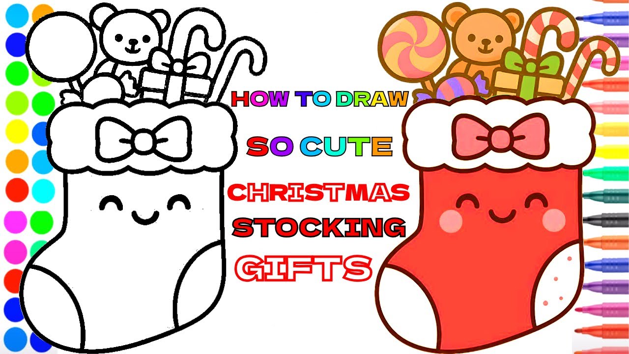 How to draw so cute christmas stocking step by step easy - Cartoon Simple Drawings