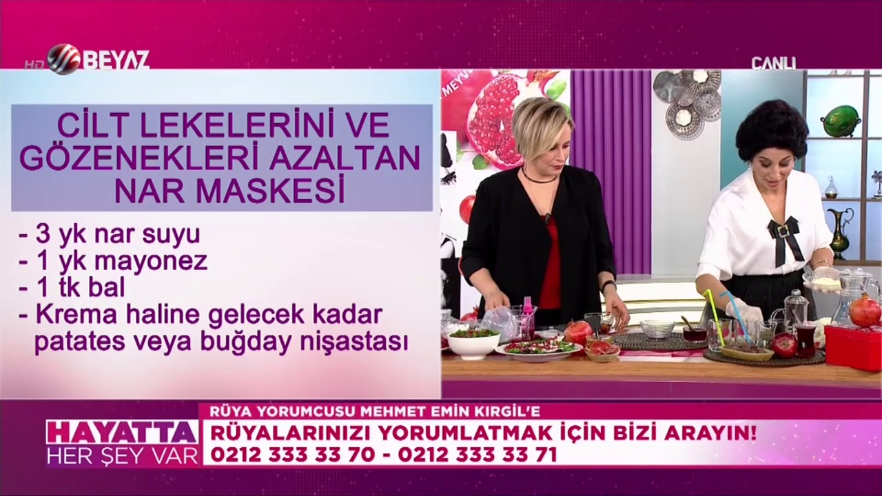 Cilt lekelerini ve gözenekleri azaltan nar maskesi