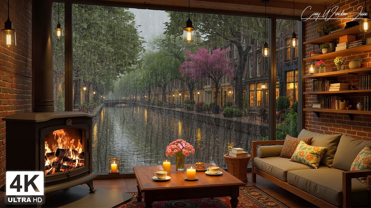 Quite February Jazz Piano Music ☕ Cozy Rainy Coffee Shop with Fireplace Sounds for Study & Relax