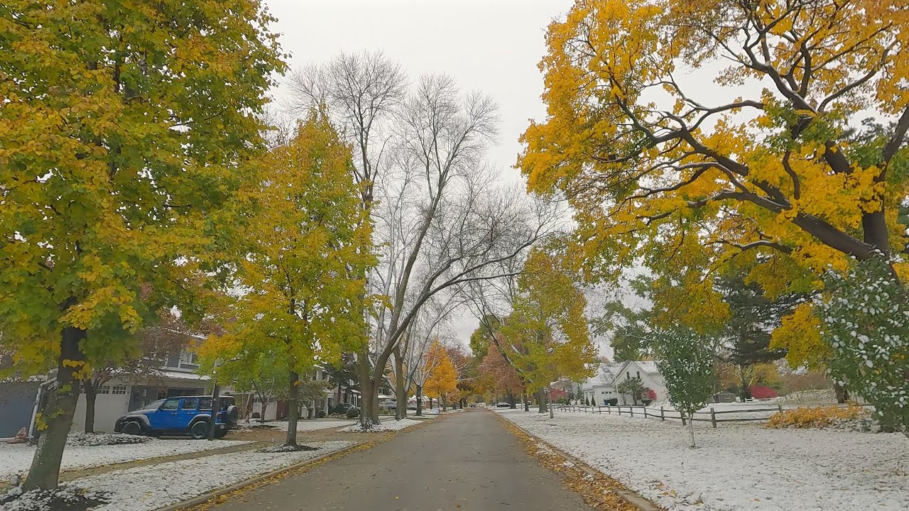 4K First Snow in Chicago Suburbs 2025 | Driving in Mount Prospect Illinois