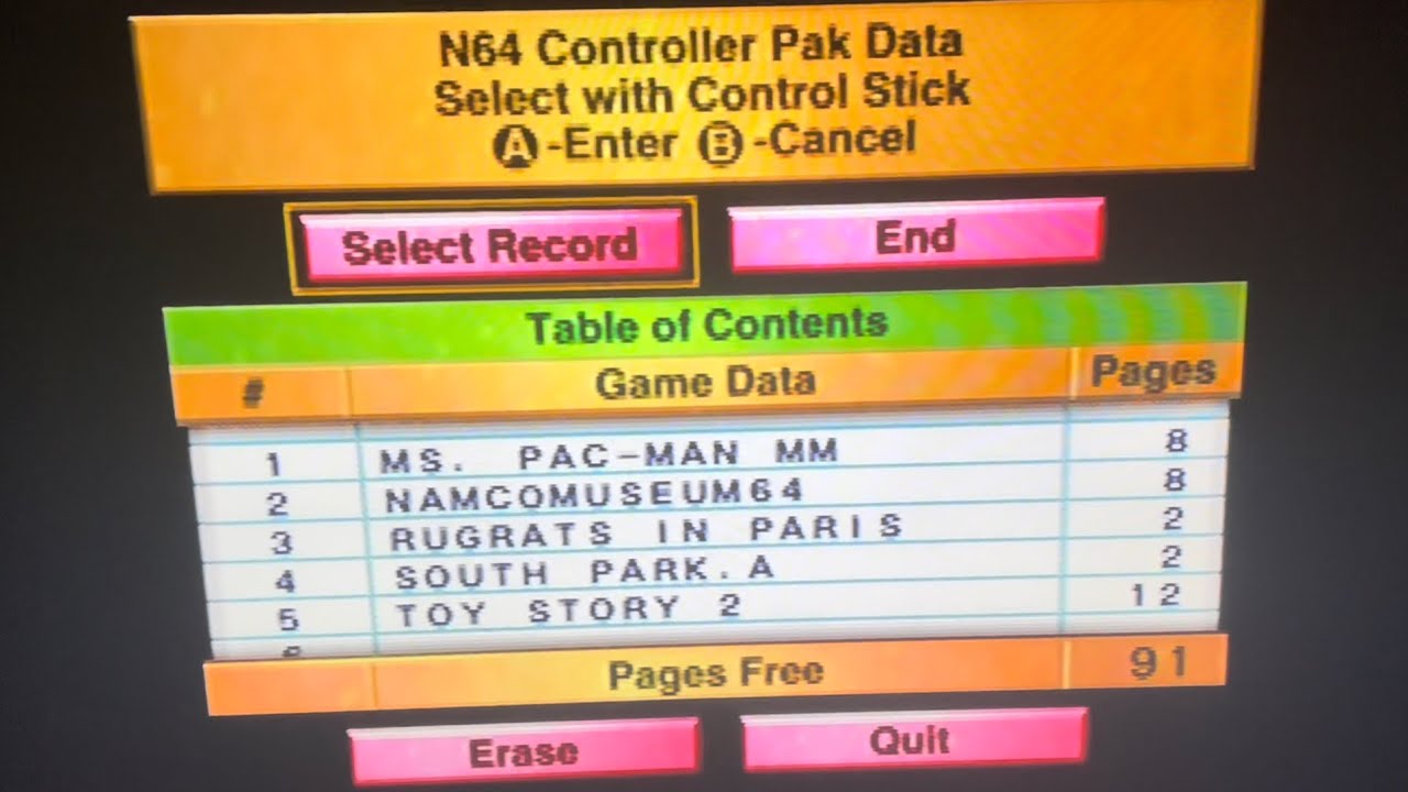A Compilation of Various N64 Controller Pak Menus