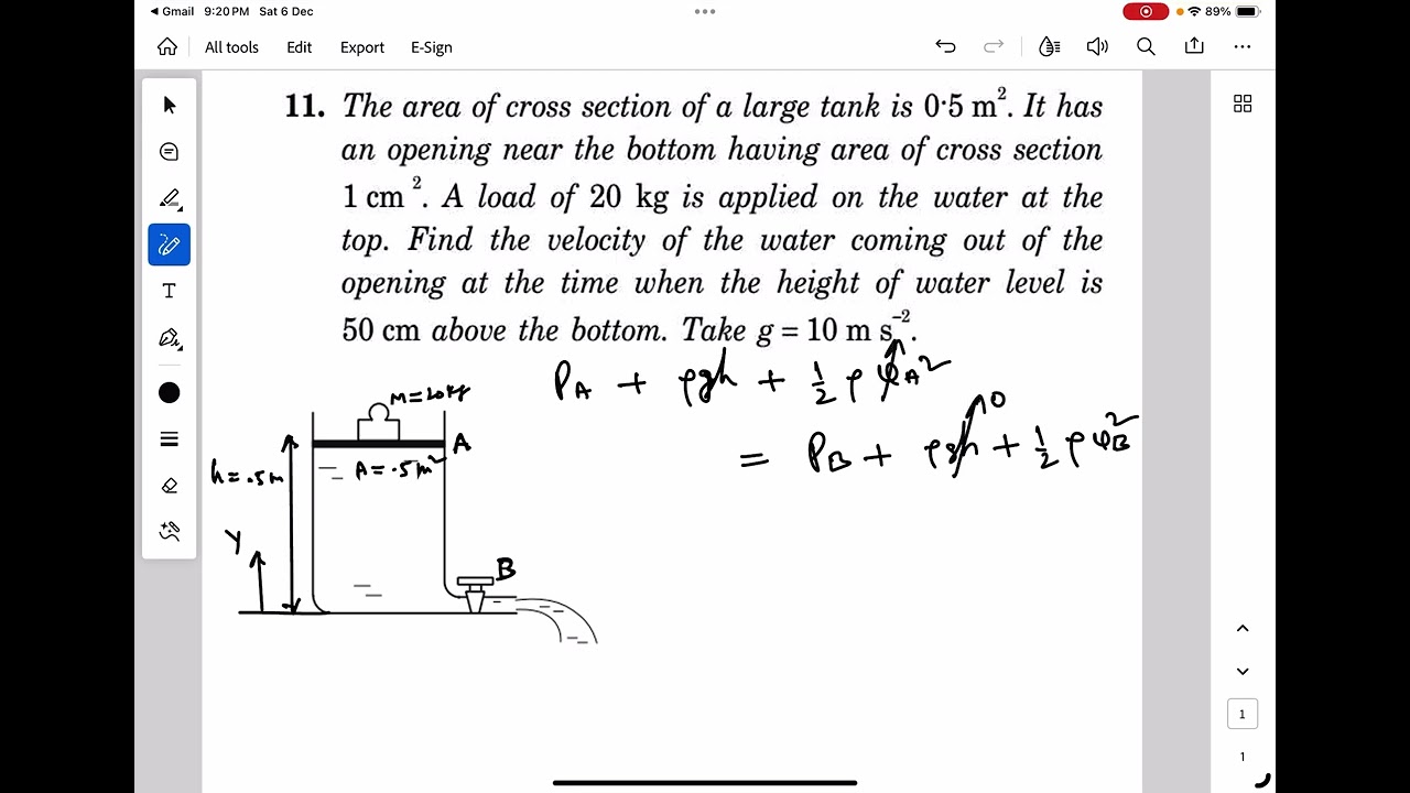 The area of cross-section of a large tank is 0.5 m2 . It has a narrow opening near the bottom having