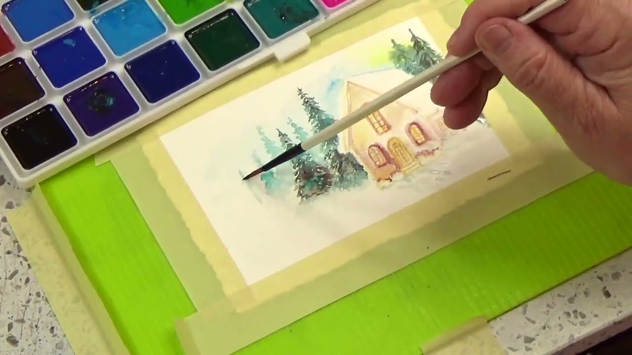 Акварельная зима: рисуем домик в снегу/ How To Paint a Cozy House in Watercolor