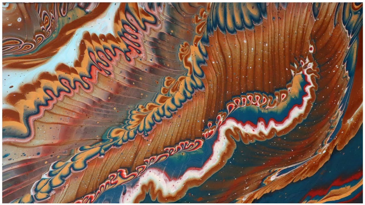 Browns & Blues in Acrylic Art Wandering Straight Pour & Paint Grenade BOOM Masse Art Studio #156