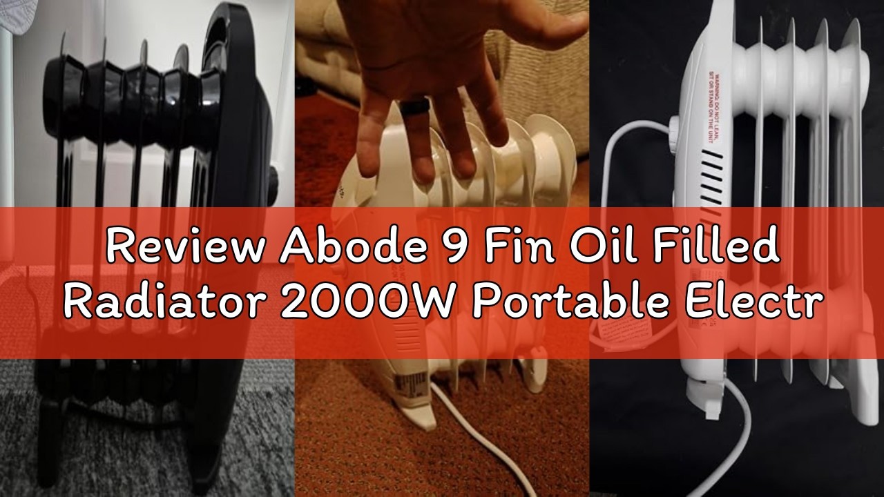Review Abode 9 Fin Oil Filled Radiator 2000W Portable Electric Heater in Black with 3 Heat Settings,