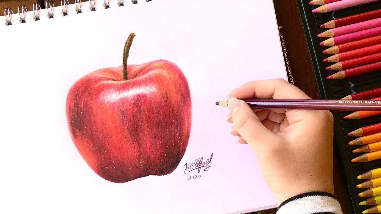 HOW TO DRAW A REALISTIC APPLE | drawing fruit with coloured pencils