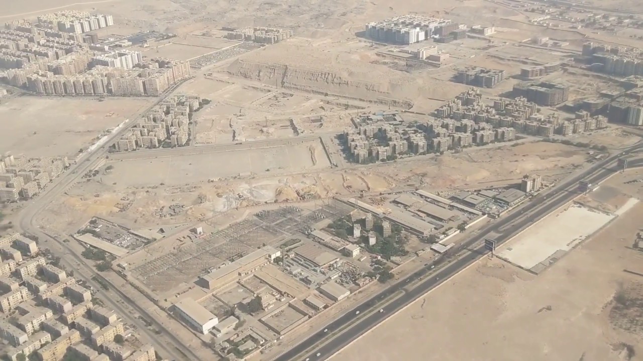 Aircraft landing at Cairo, Egypt (Full HD) with full aerial view