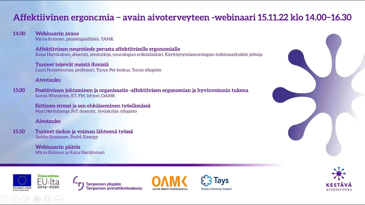 Kestävä aivoterveys: Affektiivinen ergonomia  -webinaari