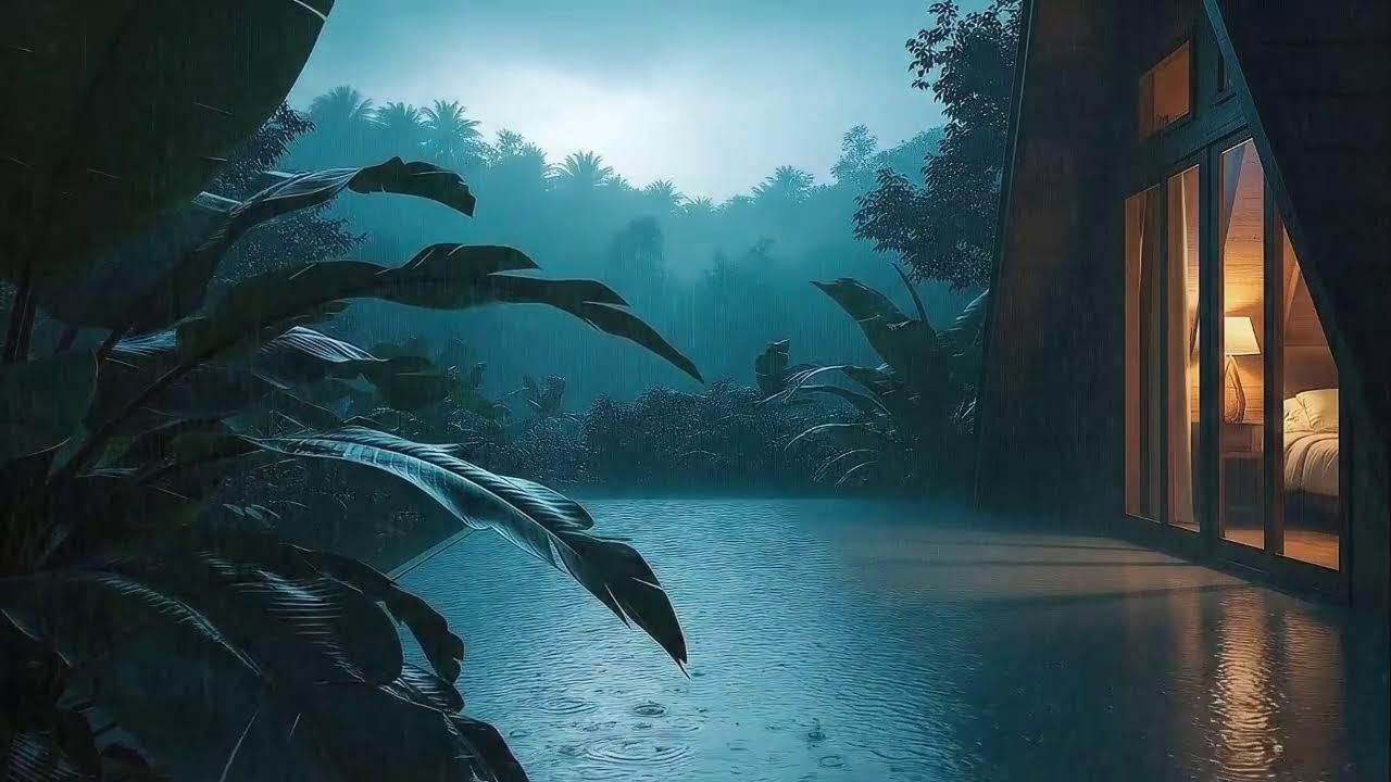 Night Cabin Rain with Low Thunder Resonance for Fast Sleep 🌧️