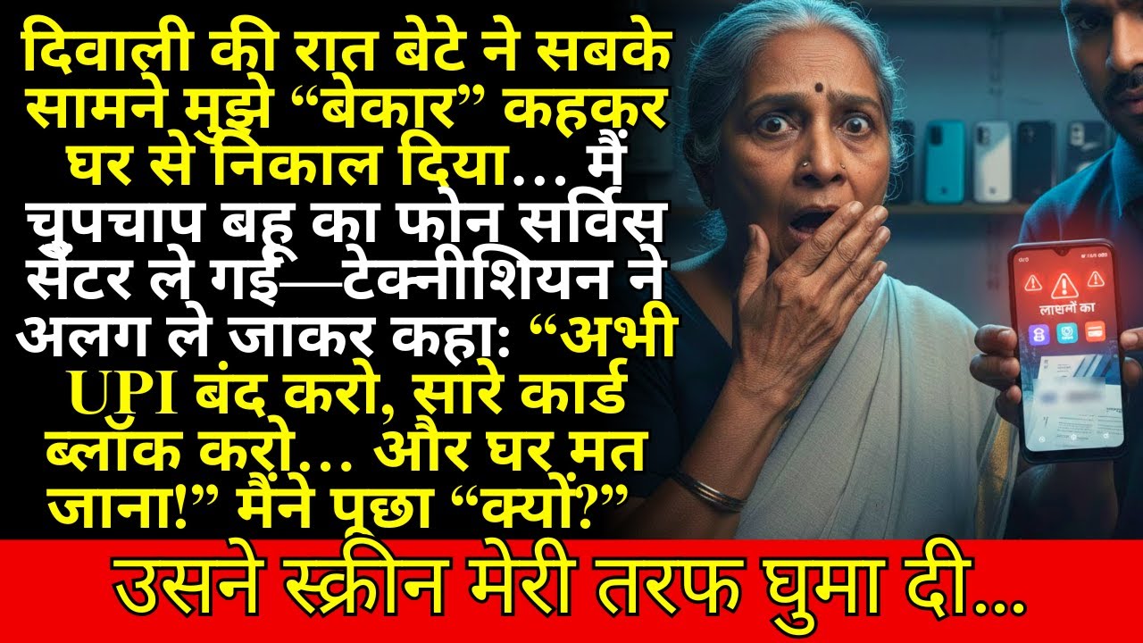 दीवाली की रात मुझे घर से निकाल दिया गया। बहू के फोन के सर्विस सेंटर में मैंने सुना: “UPI बंद करो, सा