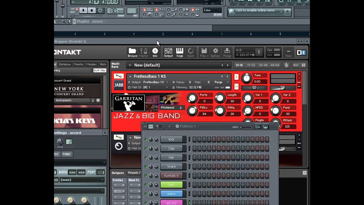 как направить инструменты из KONTAKT и  Hypersonic в микшер FL Studio