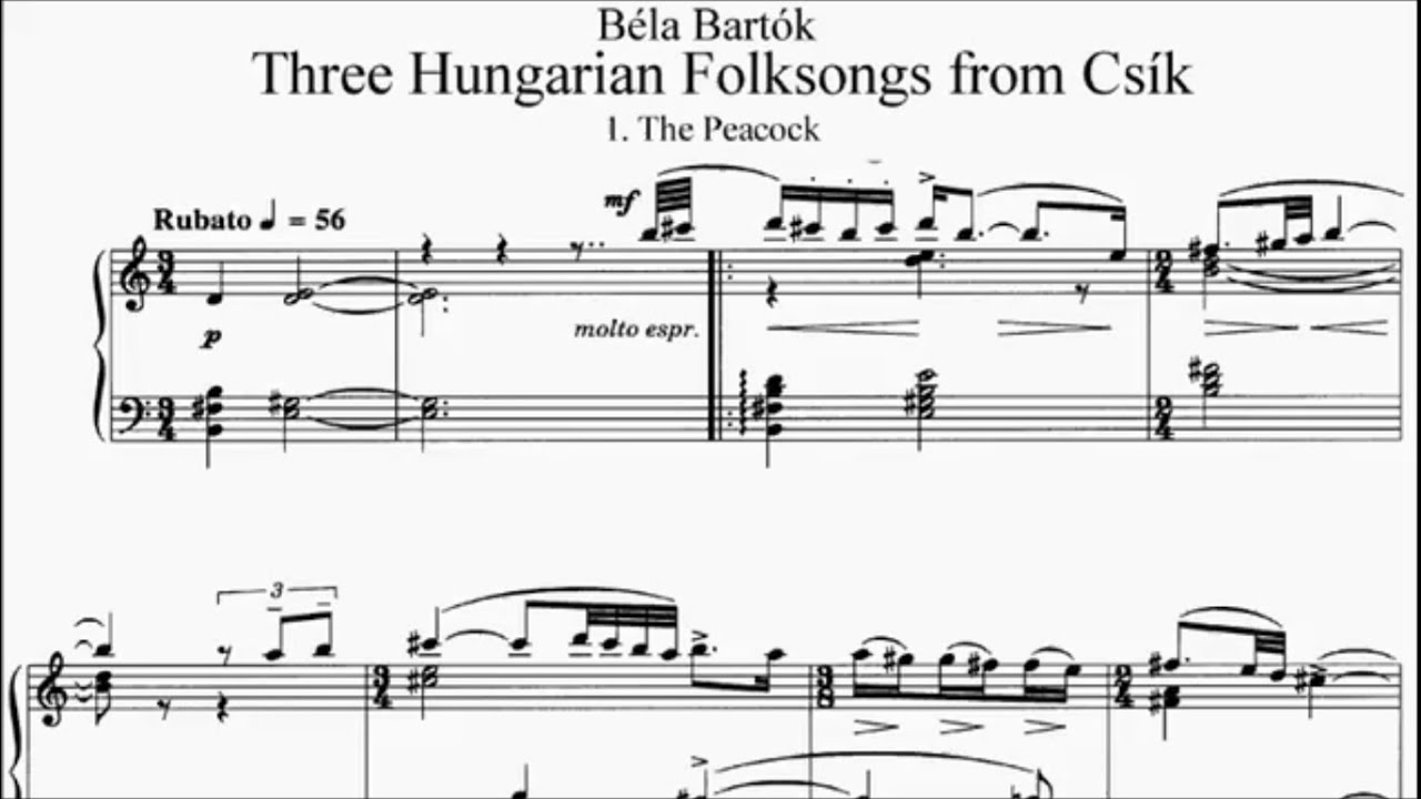 RCM Piano 2022 Grade 9 List D No.3 Bartok Three Hungarian Folk Songs from Csik Sheet Music