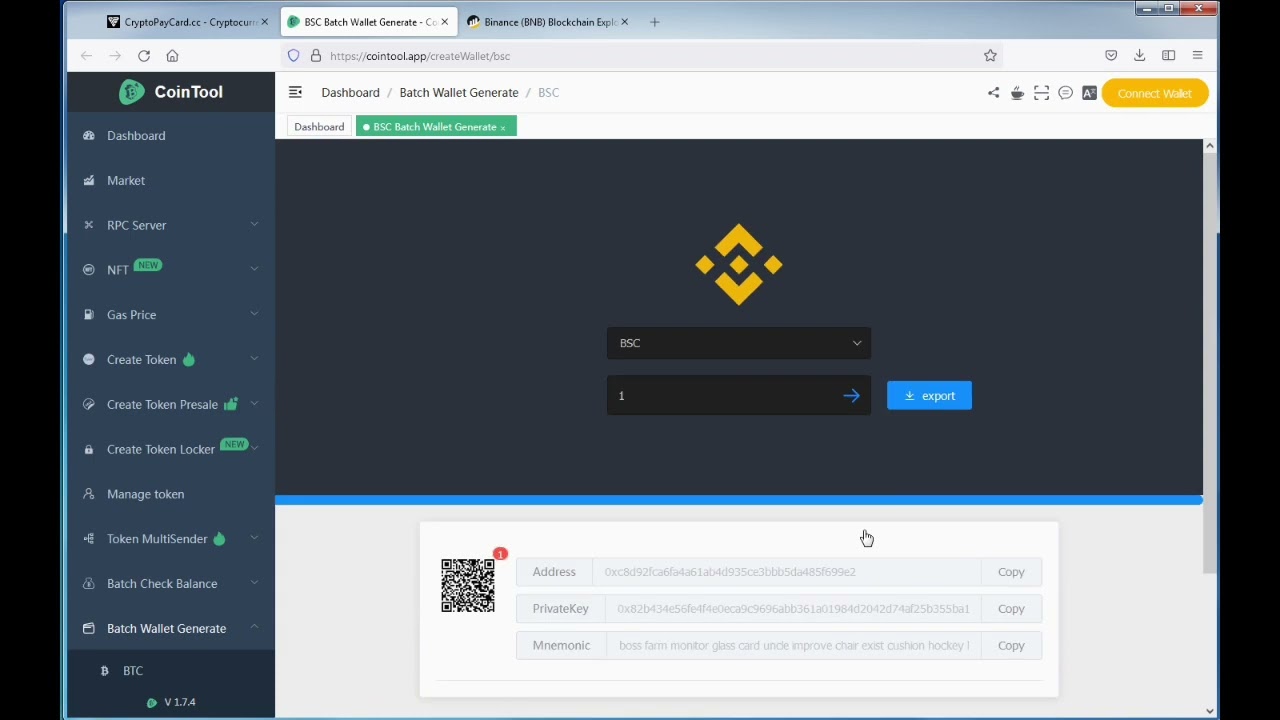Create offline paper wallet crypto for bep20 bsc binance smart chain tokens