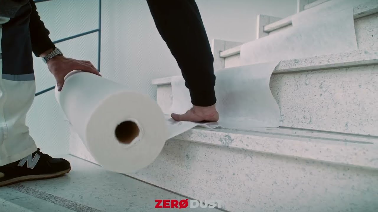 Treppen schützen und abdecken mit ZERO DUST TreppTurbo - selbsthaftendes Abdeckvlies Schutzvlies