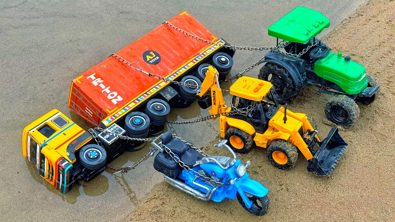 BharatBenz Tata Dumper Truck Accident Pulling Out Bike Tractor Jcb | Jcb Cartoon | Tractor Cartoon